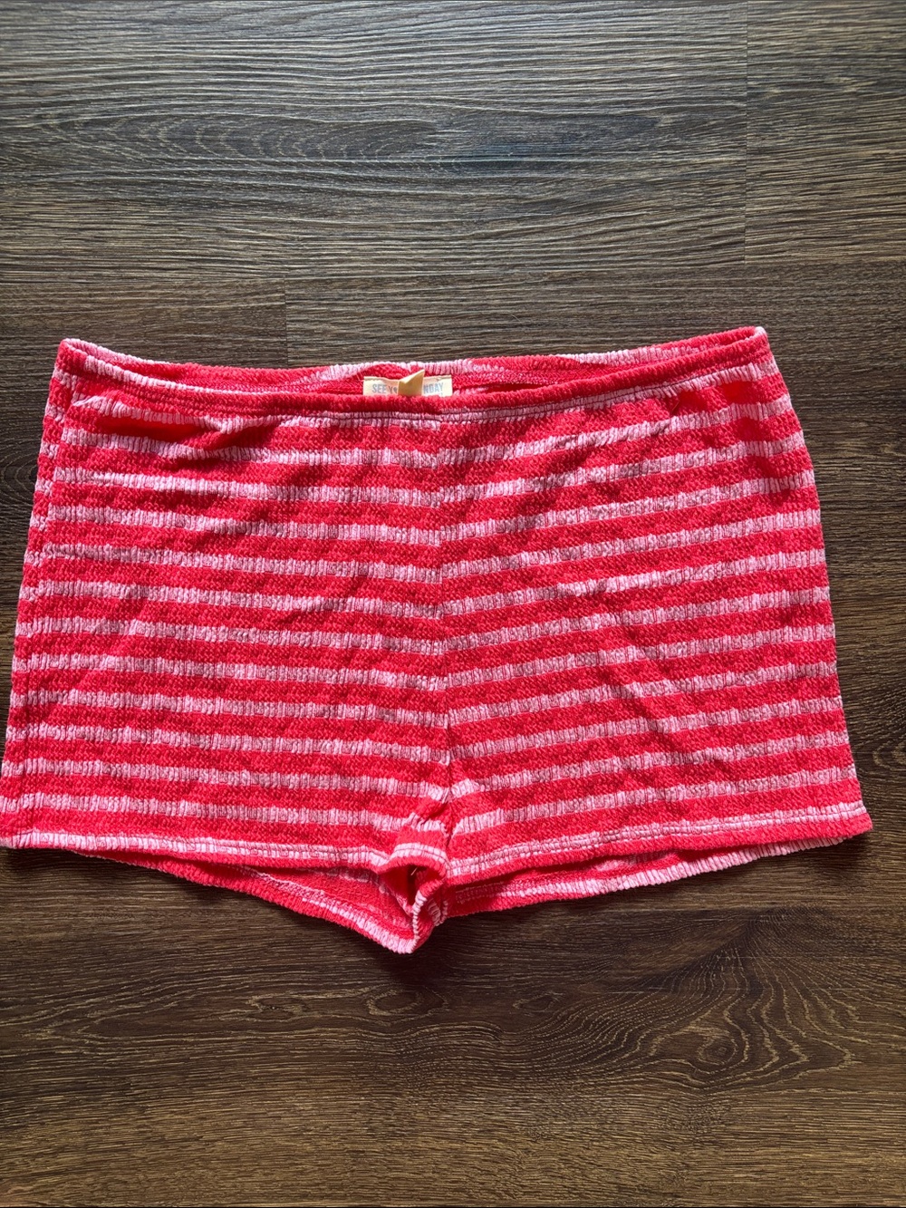 Red and Pink Striped Lounge Shorts